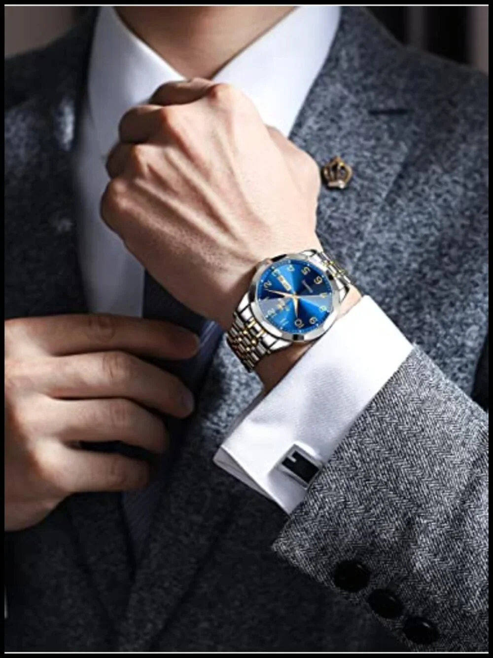 OLEVS Men's Luxury Dress Watch Analog Quartz Stainless Steel Waterproof